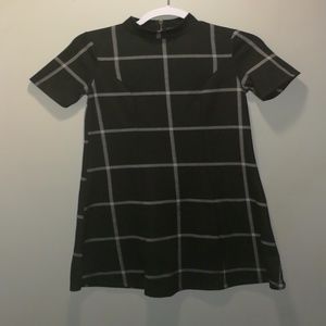 Black dress with white criss cross pattern